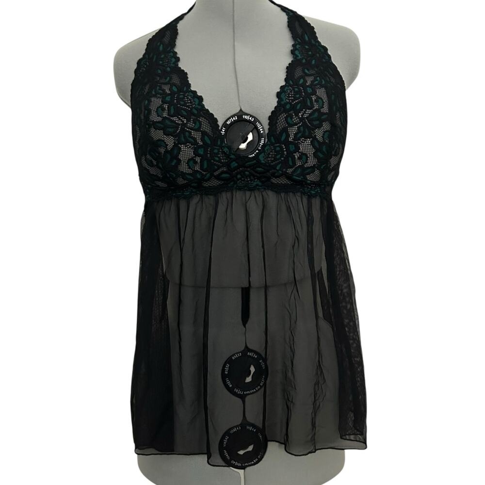 Fredericks of Hollywood Black and Turquoise Sheer Lace Lingerie Size M